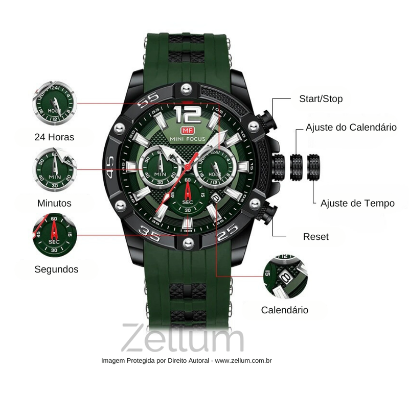 Relógio Masculino Esportivo MiniFocus Com Pulseira de Silicone - Zellum