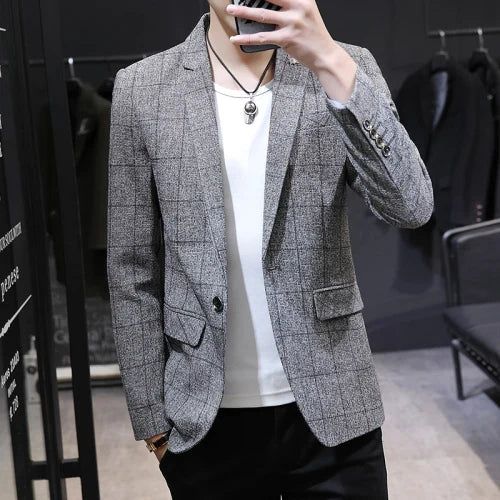 Blazer Masculino Slim Quadriculado -  - blazer azul marinho masculino, blazer azul masculino, blazer bege masculino, blazer casual masculino, blazer cinza masculino, blazer homem, blazer masculino, blazer masculino casual, blazer masculino esporte fino, blazer masculino preto, blazer masculino slim, blazer preto masculino, blazers homem