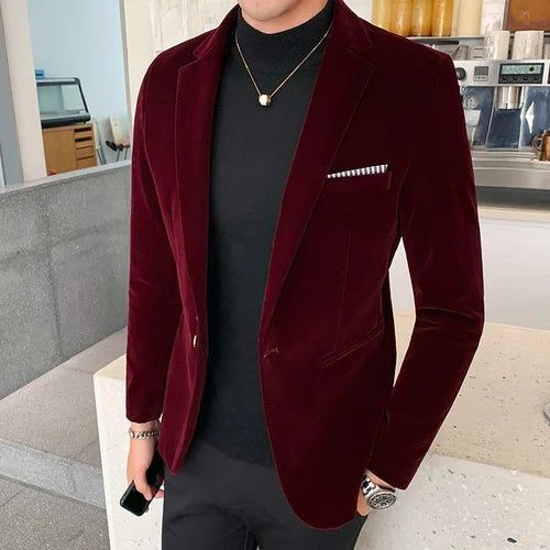 Blazer Masculino Social de Veludo Vermelho - Zellum