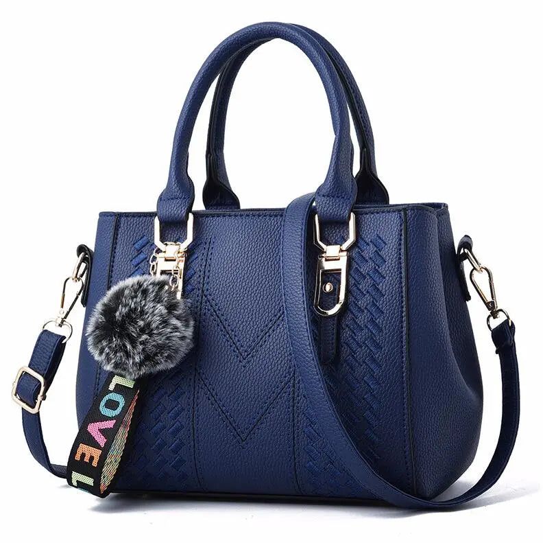 Bolsa De Couro Feminina Giovanna Azul Escuro 23cm X 14cm X 19cm - Zellum