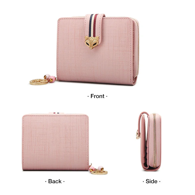 FOXER Card Holder Split Leather Women Wallet Designer Coin Purse Lady Zipper Wallet High Quality Cute Short Wallets With PendantZellum