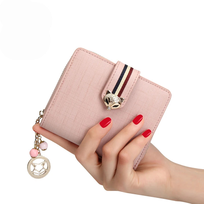 FOXER Card Holder Split Leather Women Wallet Designer Coin Purse Lady Zipper Wallet High Quality Cute Short Wallets With PendantZellum