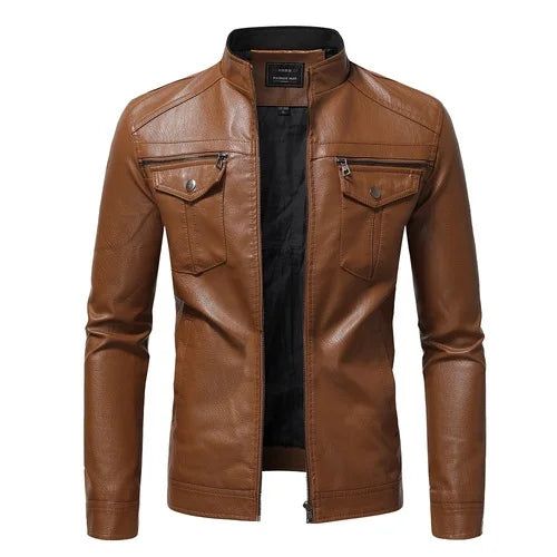 Jaqueta Masculina de Couro Slim Fit Marrom - Zellum