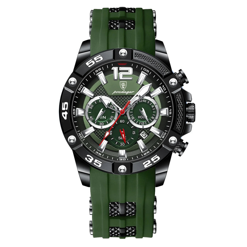 Relógio Masculino Esportivo Poedagar Com Pulseira de Silicone Preto Verde - Zellum