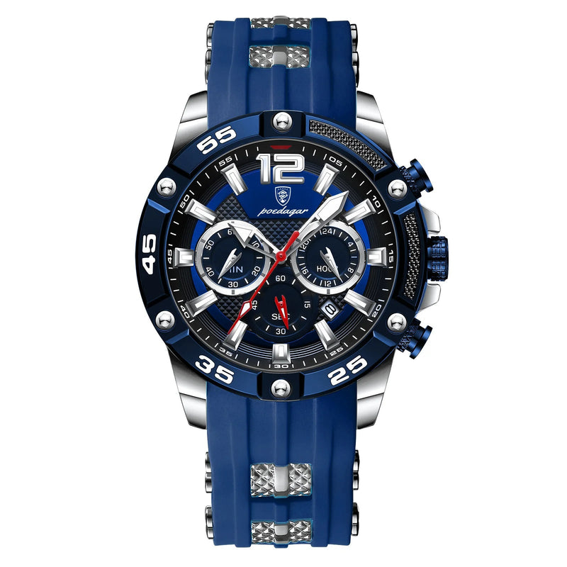 Relógio Masculino Esportivo Poedagar Com Pulseira de Silicone Prata Azul - Zellum